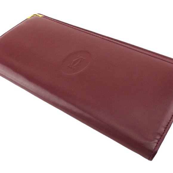 Cartier long wallet Mastrin Bordeaux Leather Authentic USED - Picture 3 of 10